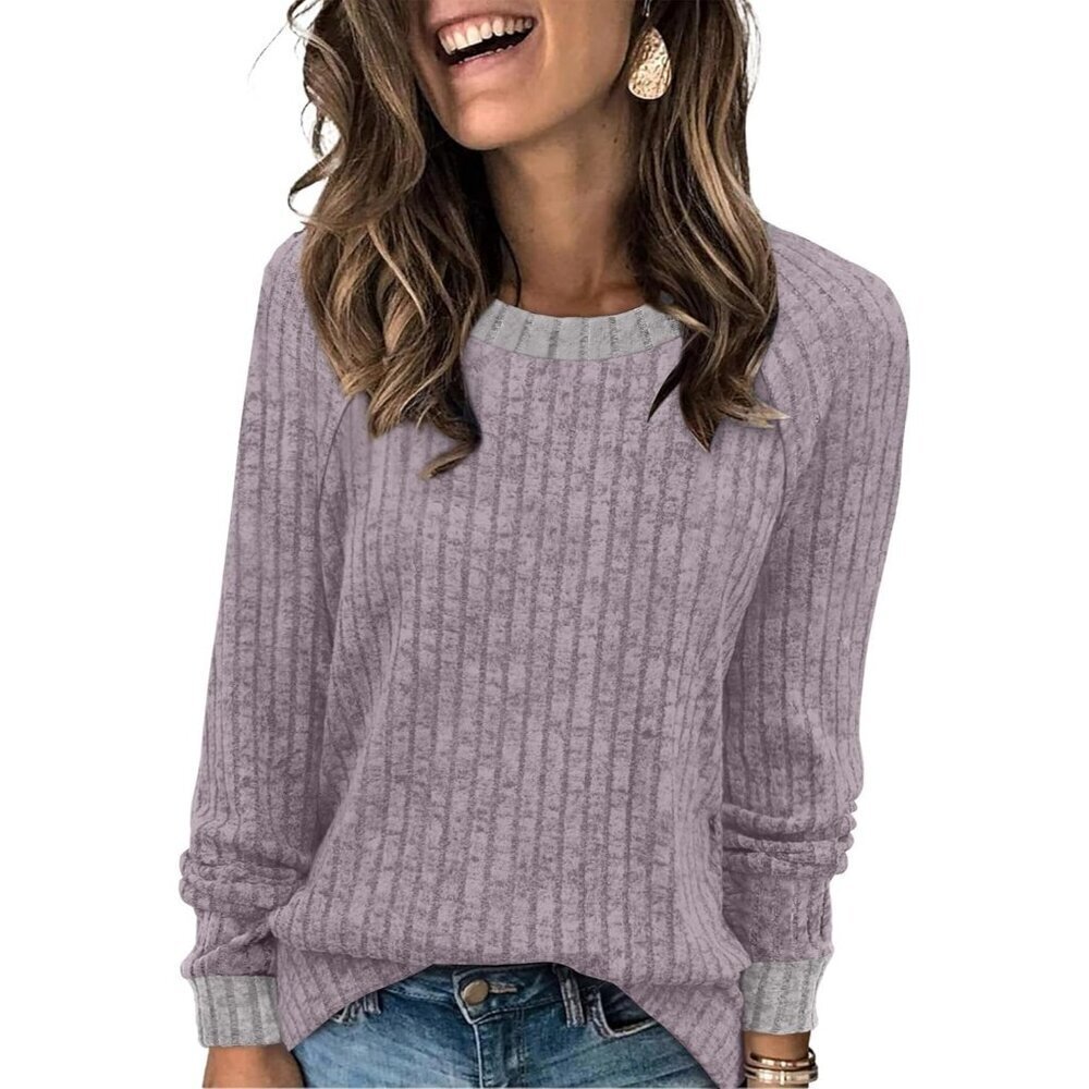 Women Light Purple Imported Pull On Long Sleeve Lightweight Casual Sweaters